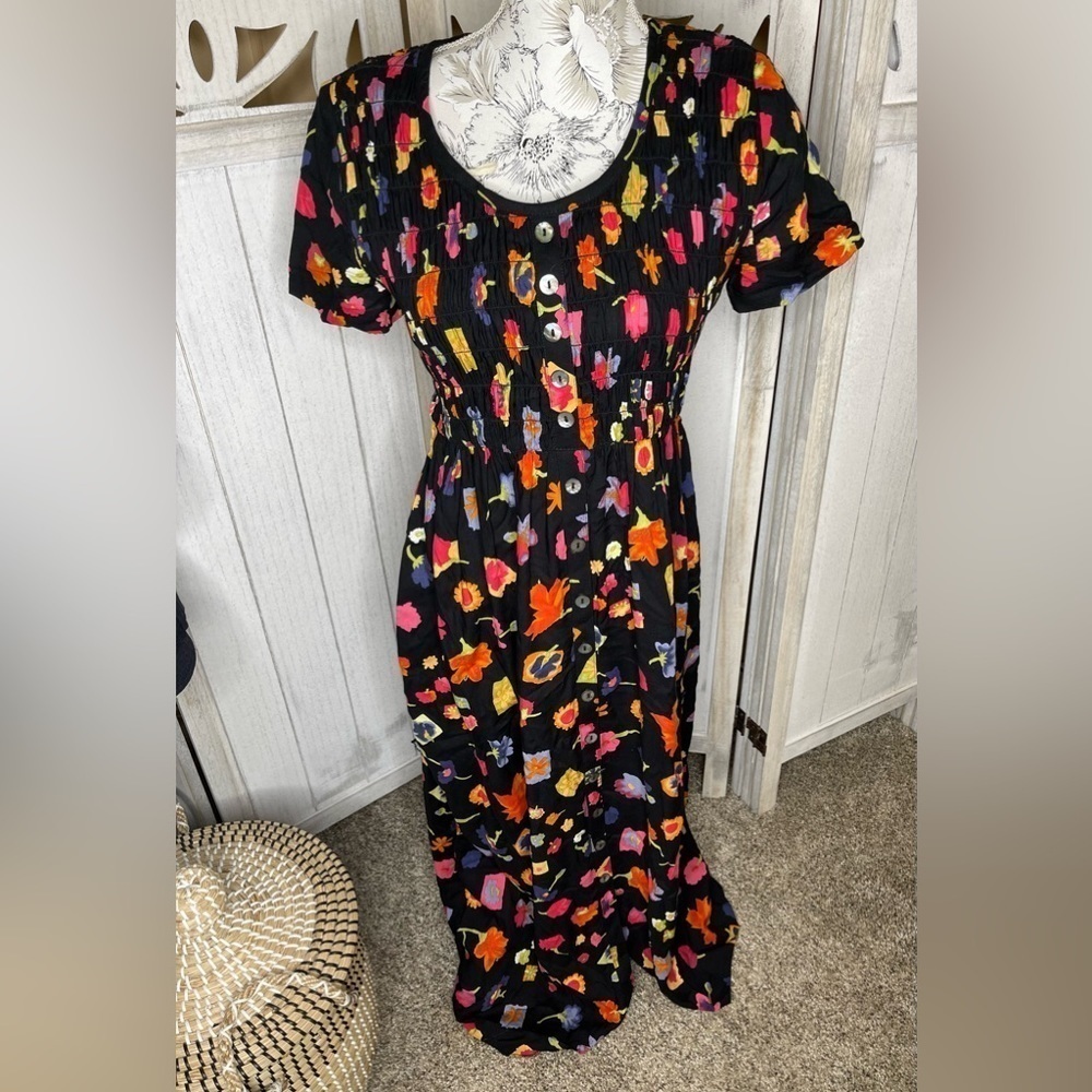 Vintage Positive Attitude Bright Floral Cocktail Y2K Summer Maxi Dress Size 6